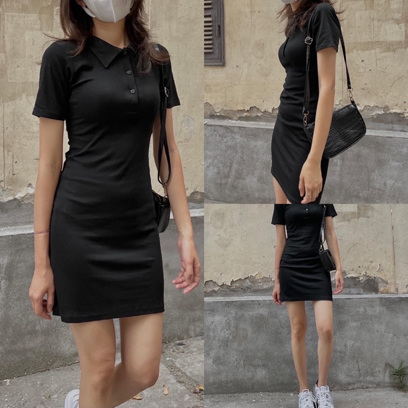 [Ảnh thật/Video]Váy polo dáng body chất mát tôn dáng Váy body phong cách Hàn Quốc chất Cotton Mềm mịn
