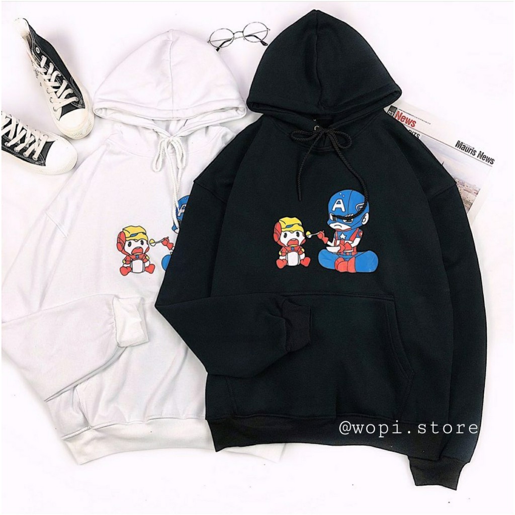 Áo Hoodie Nỉ Bông CAPTAIN x IRON MAN Unisex (Trắng/Đen)