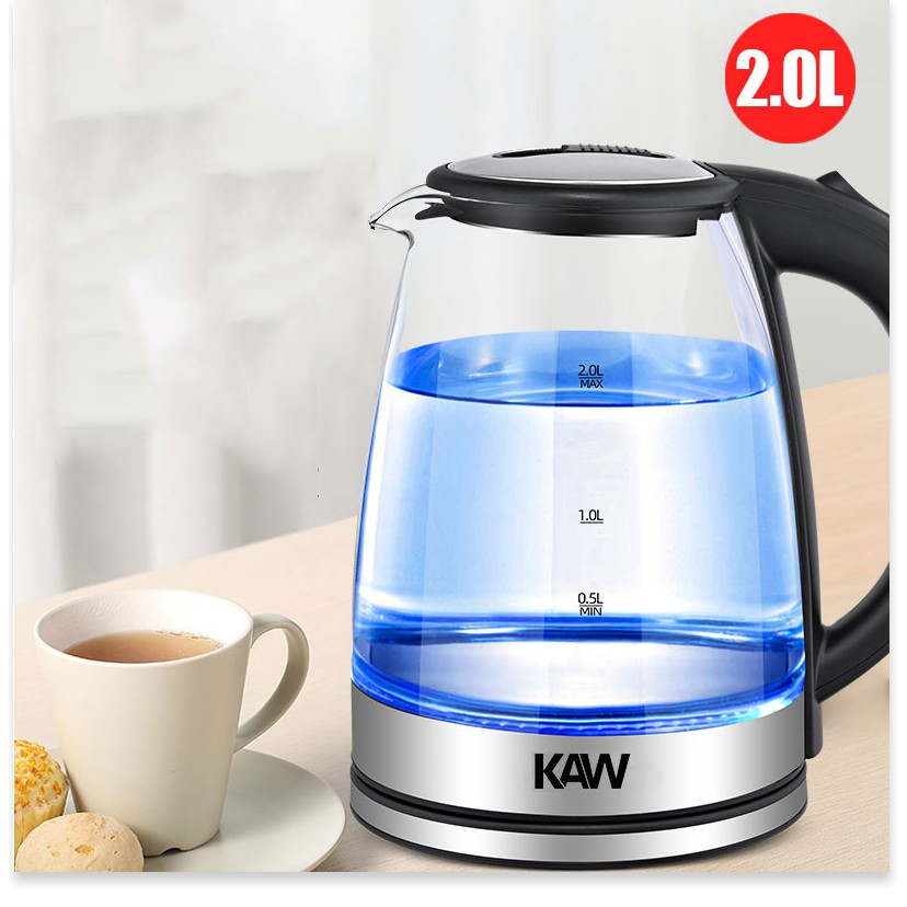 Siêu Đun Nước KAW RK1818 ✔️Chính Hãng✔️ dung tích 2L, tiết kiệm điện, bình thủy tinh trong suốt, nước nóng siêu nhanh.