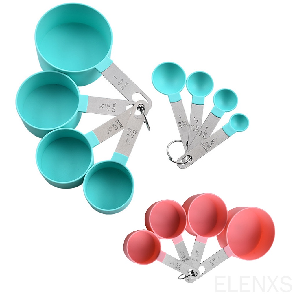 Set 8 Muỗng Đo Lường Bằng Thép Không Gỉ Với Tay Cầm Nhựa Tiện Dụng