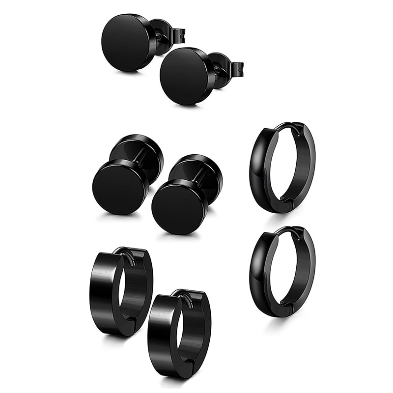 1 Set 4 Khuyên Tai Màu Đen Bằng Thép Không Gỉ Cá Tính