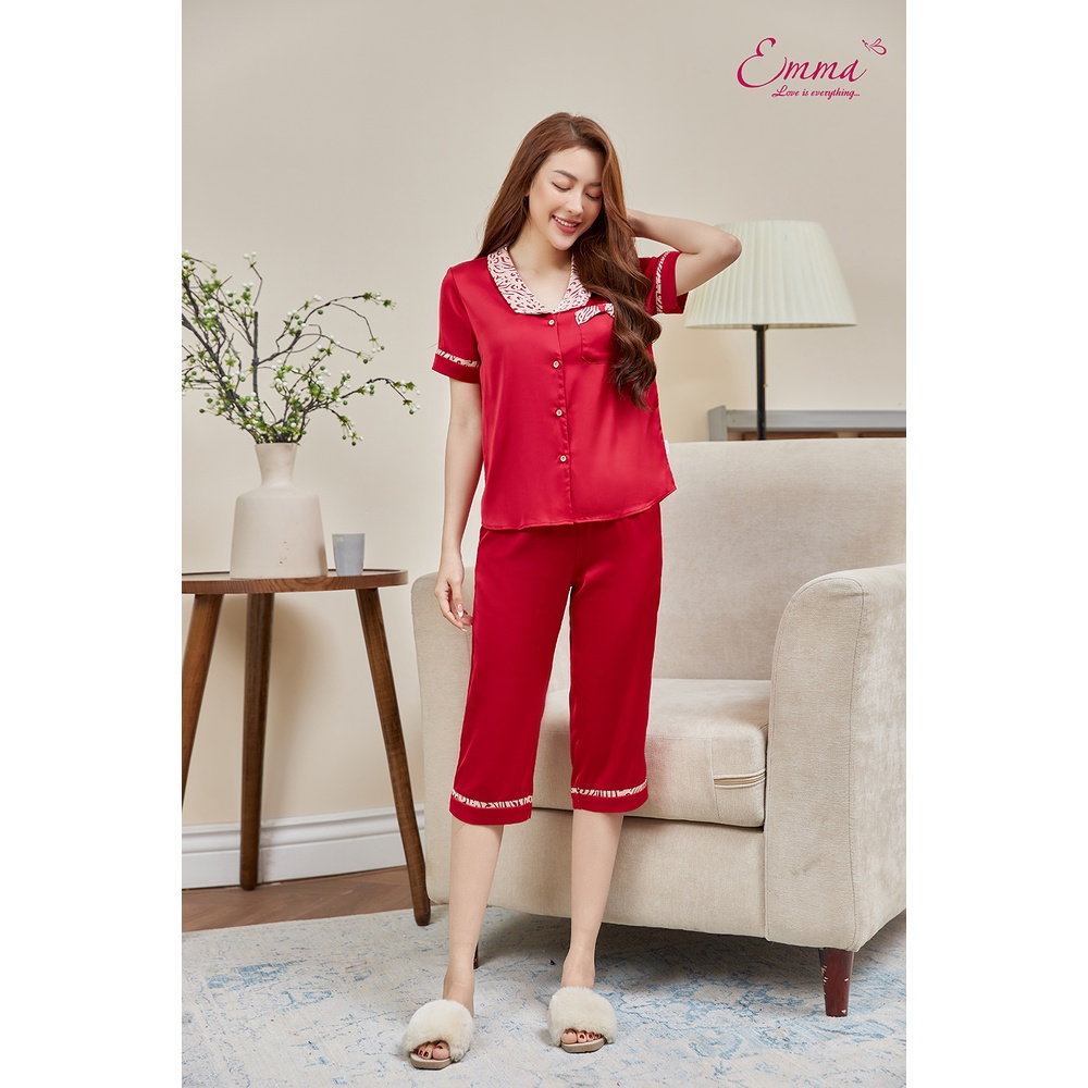 Đồ Bộ Mặc Nhà Emma Cổ Sen Lụa Áo Ngắn Tay, Quần Dài EHLLU.22.39.10
