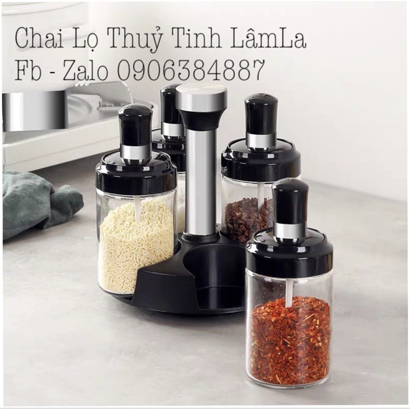 Lọ Đựng Gia Vị , Hũ Thủy Tinh Đựng Gia Vị Kèm Muỗng Nắp Nhựa 250ml