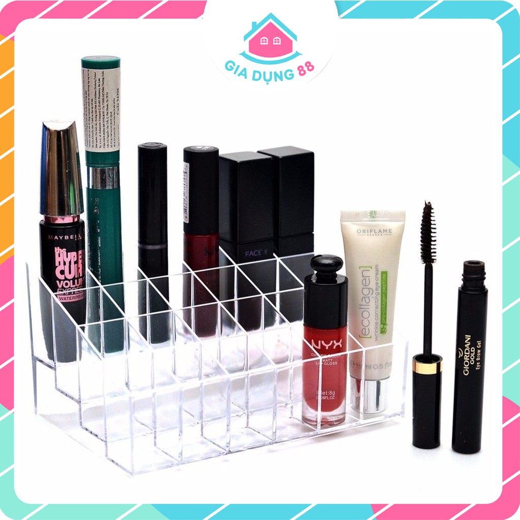 💄Khay Kệ Kiểu Đựng Son 24 Ô Chứa Được Mỹ Phẩm Nhỏ Cùng Cọ Trang Điểm - Khay Đựng Son Chất Liệu Mica Trong Suốt💄 88189