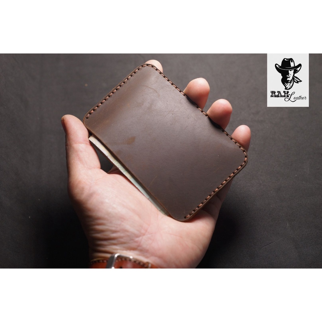 Ví nam Card Mini Da Bò RAM Leather Màu Nâu Đất Dáng Ngang