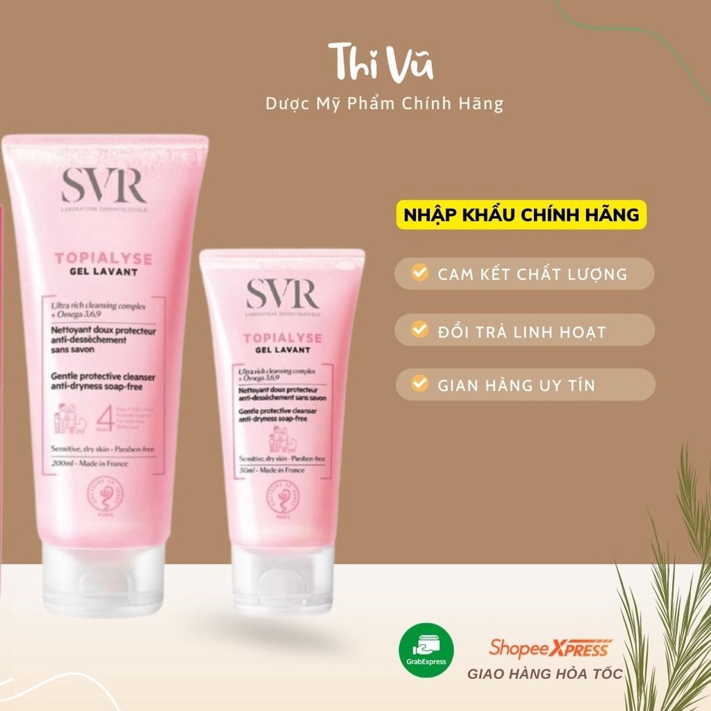 Sữa rửa mặt SVR Physiopure Gelee Moussante, SVR Topialyse Gel Lavant, sữa rửa mặt dành cho da khô nhạy cảm Thi Vũ