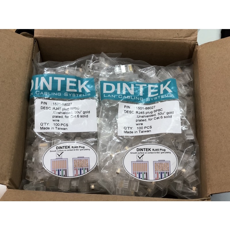 Đầu Mạng RJ45 Dintek UTP Cat.6 1501-88027 cao cấp- Đài Loan