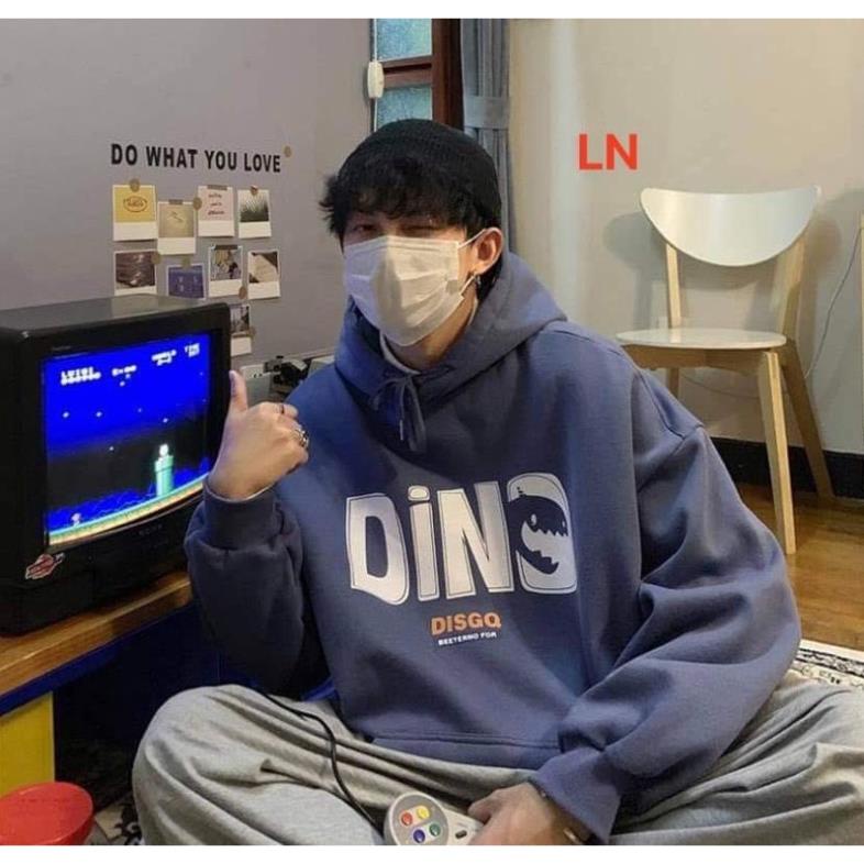 Áo hoodie nỉ mũ xanh đen chất đẹp DINO