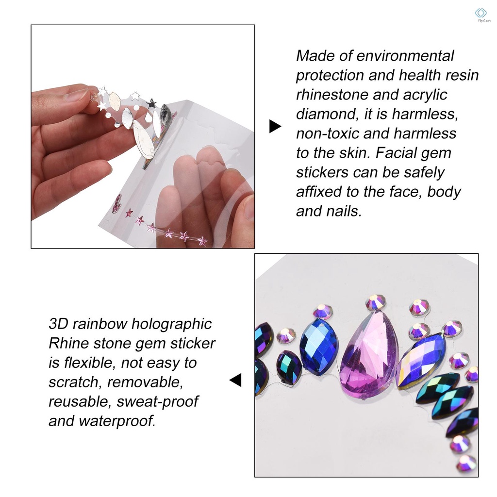 Set 9 miếng dán trang trí cơ thể thiết kế kiểu kim cương giả pha lê nhiều màu sắc đẹp mắt DIY | BigBuy360 - bigbuy360.vn