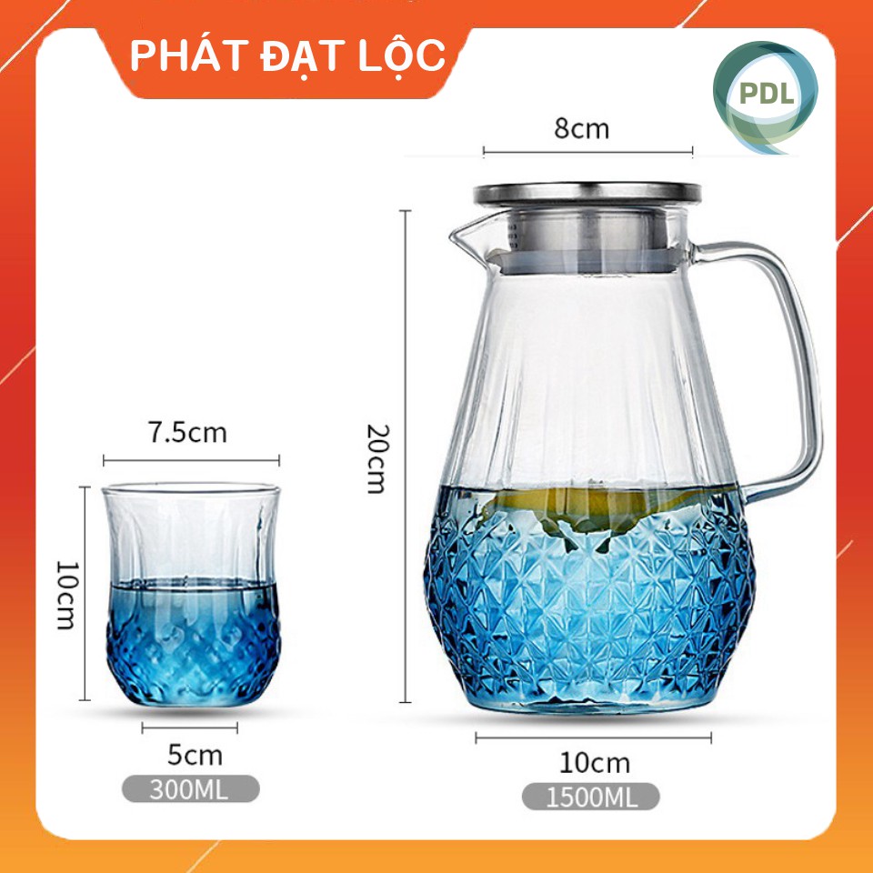 Bình Nước Thủy Tinh 1500ml và 4 Ly 300ml (Có Bán Lẻ) Phát Đạt Lộc