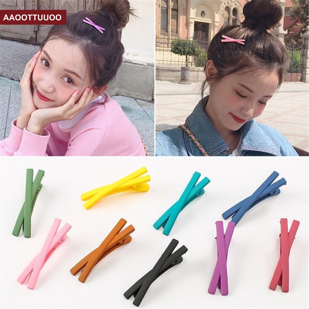 Kẹp Tóc Kim Loại Màu Trơn Thiết Kế Nút Thắt Kiểu Cổ Điển Xinh Xắn Cho Nữ