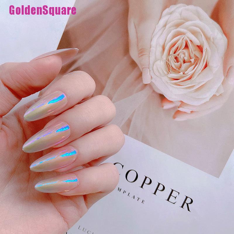[Golden] 24pcs Aurora False Nails French nail tips Press On Fake Nails Pointed Extension
