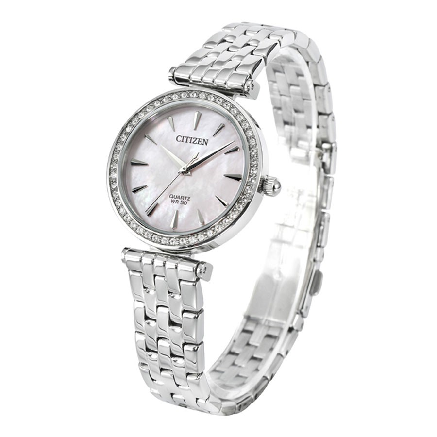 Đồng Hồ Citizen Nữ Đính Đá Swarovski Dây Kim Loại Pin-Quartz ER0210-55Y - Mặt Hồng (30mm)