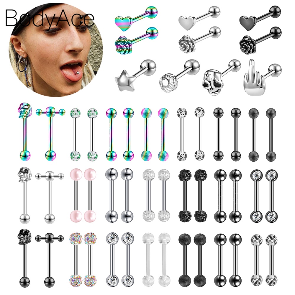 1 Khuyên Lưỡi Hình Đầu Lâu Bằng Thép Không Gỉ 12 / 14 / 16mm