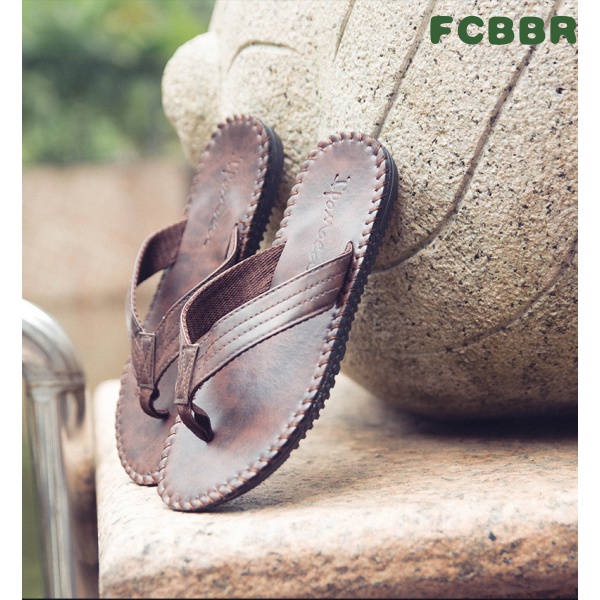 Dép Xỏ Ngón Bằng Da Đế Dày Phong Cách Âu Mỹ Thời Trang Đi Biển Mùa Hè Cho Nam