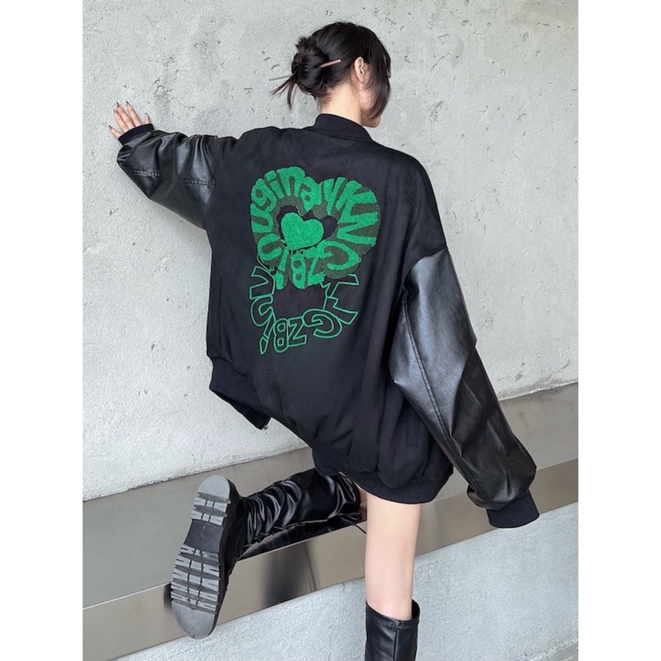 Áo khoác,bomber thân nỉ tay da hình in siêu to sau lưng cực chất