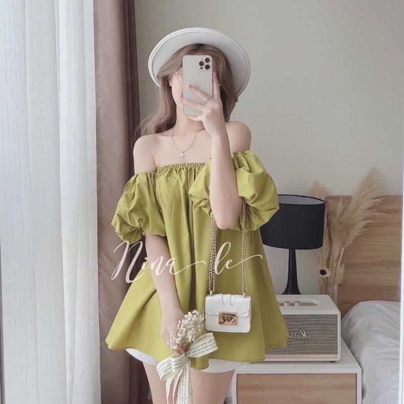 Áo Trễ Vai Tay Phồng Ngắn Tay Dáng Rộng Babydoll Xinh Chất Đẹp Mịn Kiểu Dáng Ulzzang Hàn Quốc