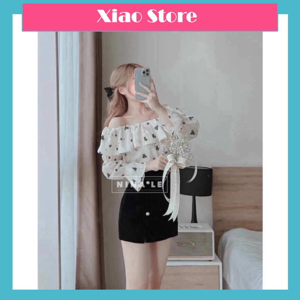 Áo kiểu nữ- Áo sơmi trễ vai phong thái korea mặc đi chơi, đi du lịch_137 xiao store hàng chuẩn đẹp sang chảnh ullzang xi
