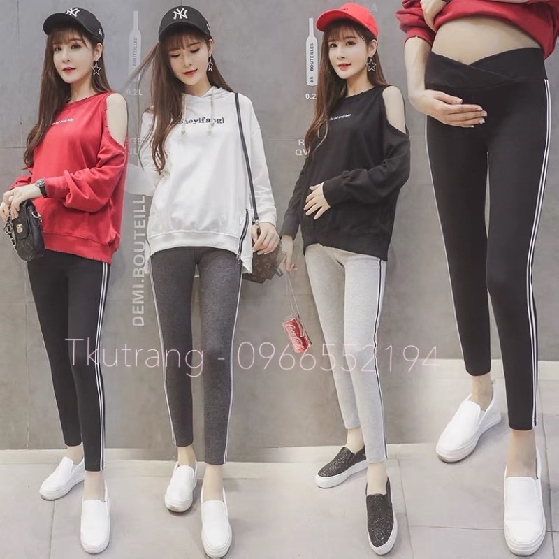[Quần có chun chỉnh ]Quần Bầu-Quần Legging bầu thể thao cạp chéo chất cotton zip Quảng Châu- Hàng đẹp loại 1