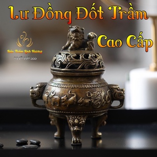 Lư xông trầm hương - đỉnh đốt nhang - đồ thờ cúng lư đồng cổ đúc nguyên khối 12 con giáp thiết kế tinh xảo