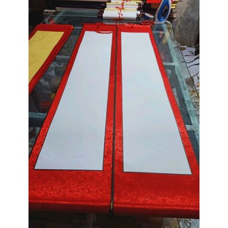 Giấy biểu lụa viết thư pháp 100k/cặp câu đối kt 23*120