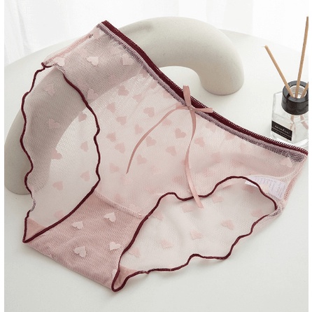 [Ảnh thật] Quần lót ren sexy viền màu phối hoạ tiết trái tim quyến rũ cho nàng M16