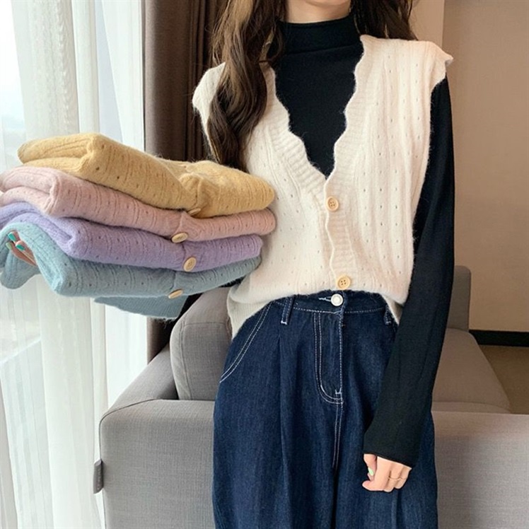 Áo Khoác Cardigan Dệt Kim Dáng Rộng Thiết Kế Viền Gợn Sóng Thời Trang Mùa Thu Cho Nữ