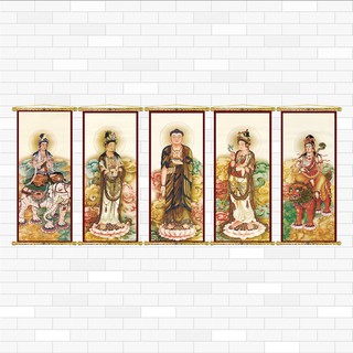 Tranh Liễn Phật Giáo - Bộ Tranh Ngũ Trí  Phật - bộ 5 tấm - Chất liệu vải canvas cao cấp nẹp sáo gỗ - giá xưởng