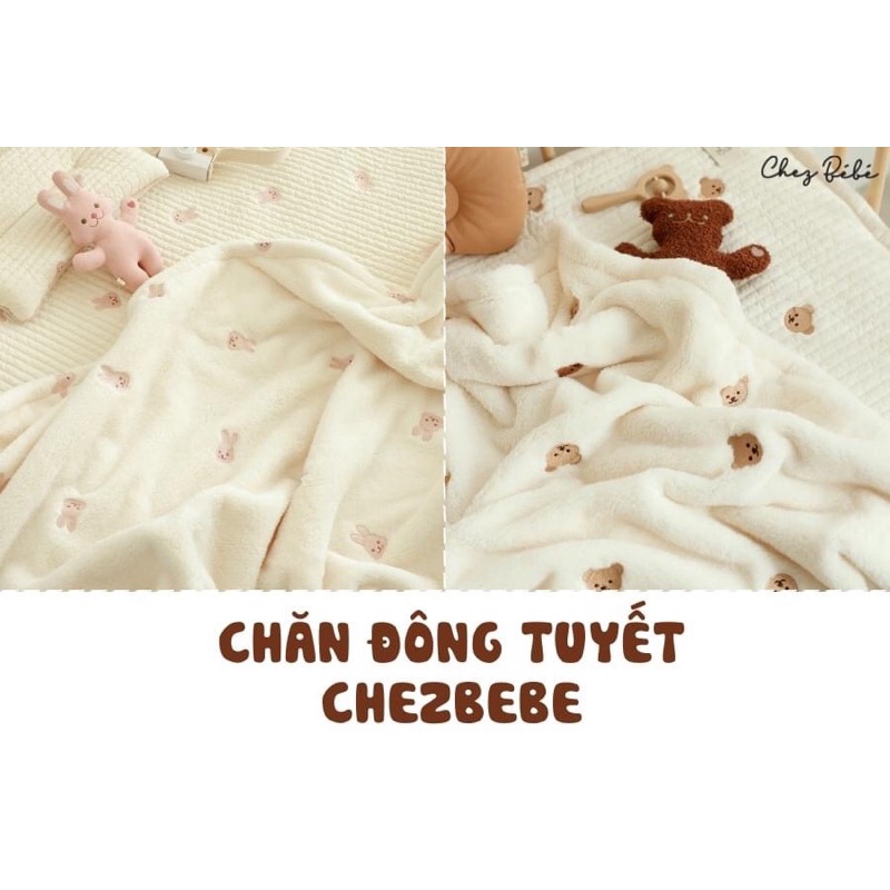 (Chính hãng) Chăn lông tuyết Hàn Quốc cao cấp thương hiệu Chezbebe Mềm mịn, ko bay lông, nhẹ, ấm, hoạ tiết siêu đáng yêu