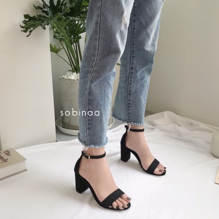 (ẢNH THẬT) GIÀY CAO GÓT ĐEN 5CM ĐẾ VUÔNG . SANDAL QUAI NGANG DA LỘN BỀN ĐẸP TÔN DÁNG