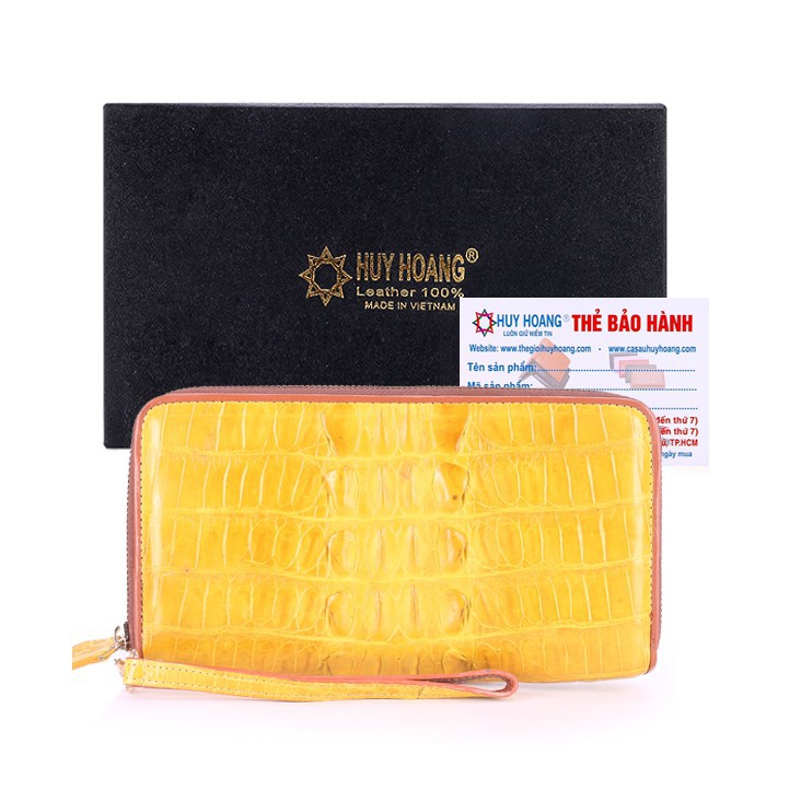 Ví nữ da cá sấu Huy Hoàng nhiều ngăn gai màu vàng nghệ-HF3282