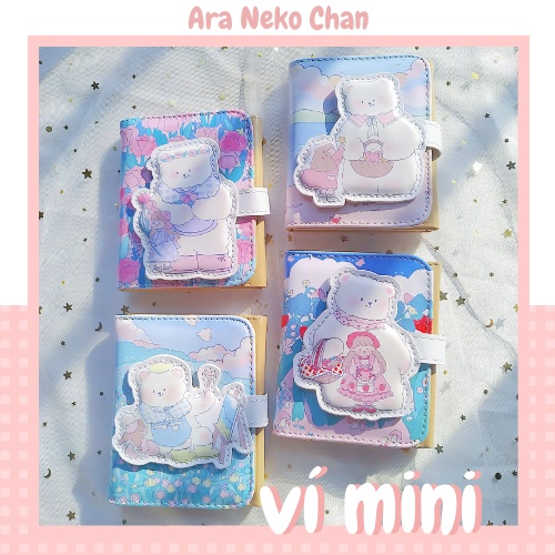 Ví Nữ Ngắn Mini Cute Cầm Tay Hình Gấu Trắng Pastel Dễ Thương Đựng Tiền Bằng Da PU