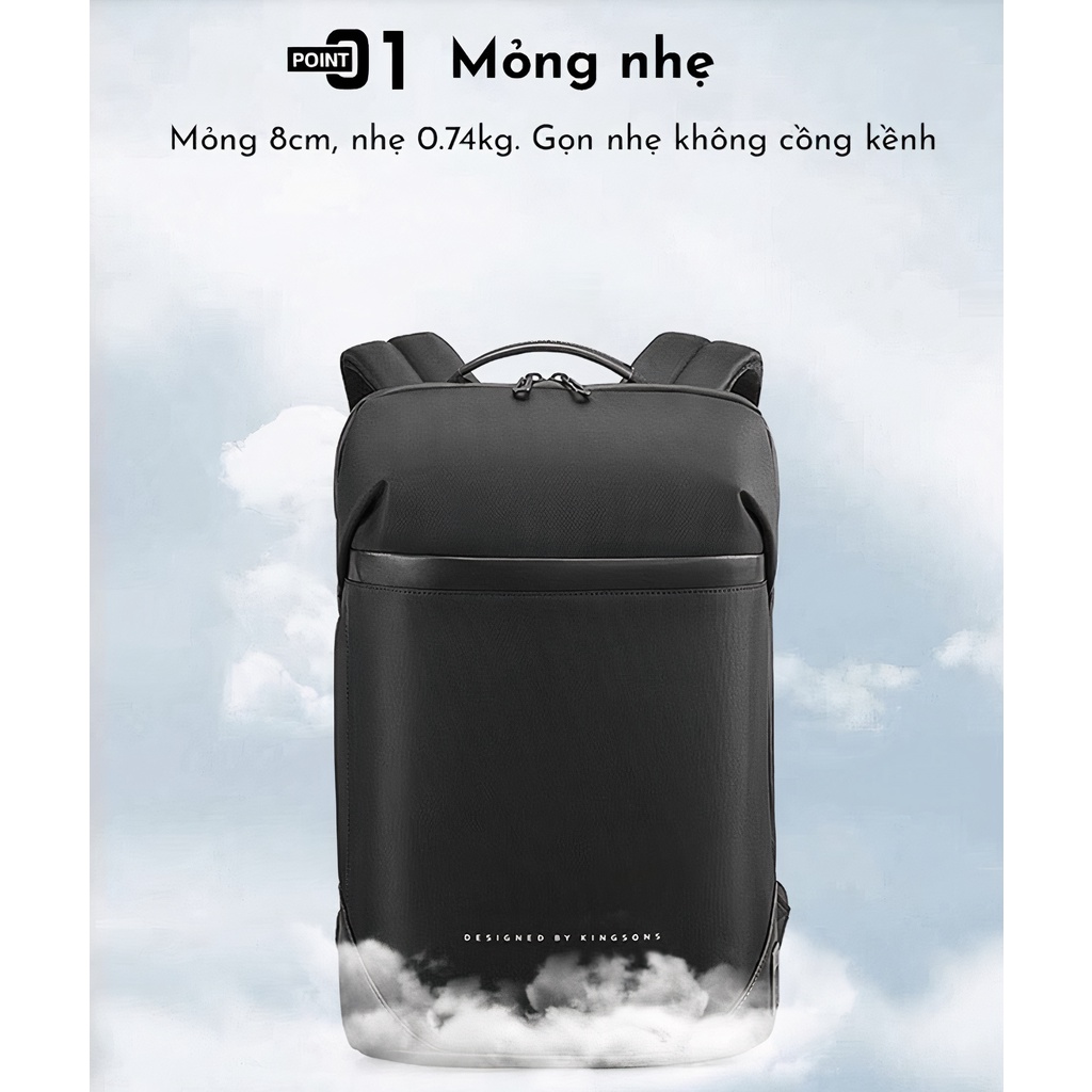 Balo Laptop KINGSONS Mỏng Nhẹ Nhỏ Gọn Mã KS3210W