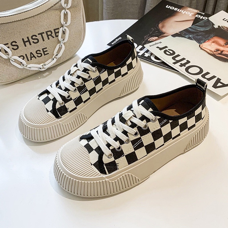 Giày nữ sneaker thể thao sọc caro bigsize độn đế giá rẻ HAVAVA G010