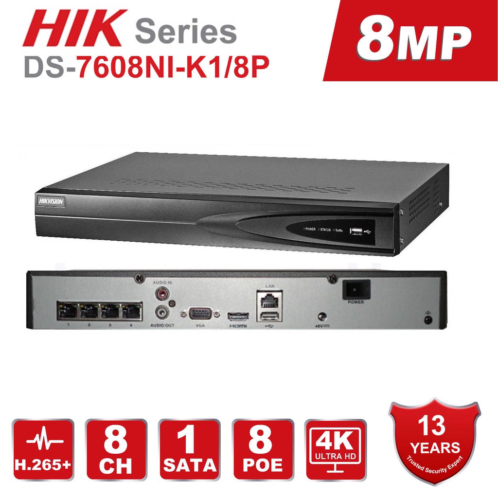 Đầu ghi hình camera IP 8 kênh HIKVISION DS-7608NI-K1/8P(B) - Hàng chính hãng