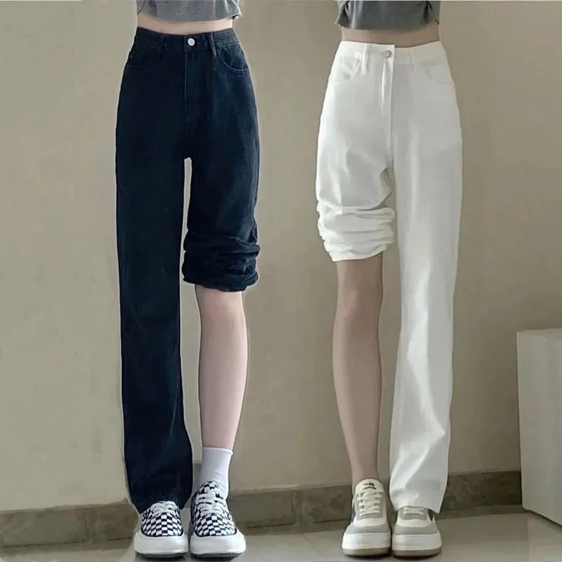 Quần Jeans Nữ Ống Đứng Màu Đen Trắng Basic Cạp Cao Phong Cách Ulzzang Mặc Hàng Ngày Đi Học Đi Làm Chất Jean Loại 1