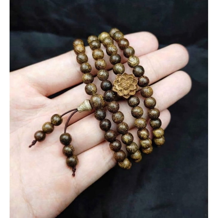 Vòng Tay Trầm Hương Chuỗi 108 Hạt Trầm 100% Tự Nhiên Mix Hoa Sen - N25