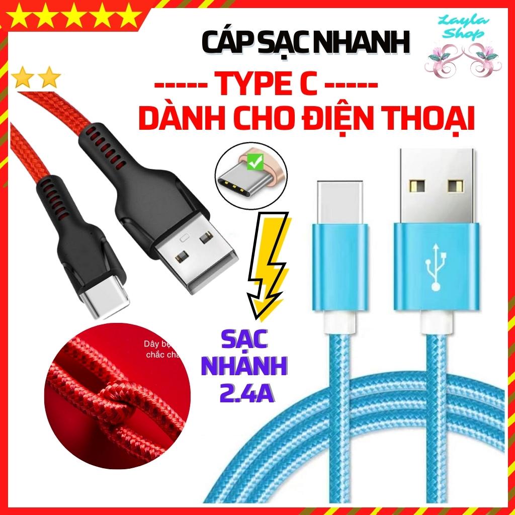 Dây sạc nhanh type c, Cáp sạc type c thiết kế dây bện dù dài 1 mét và 3 mét cho điện thoại androi, samsung, oppo,