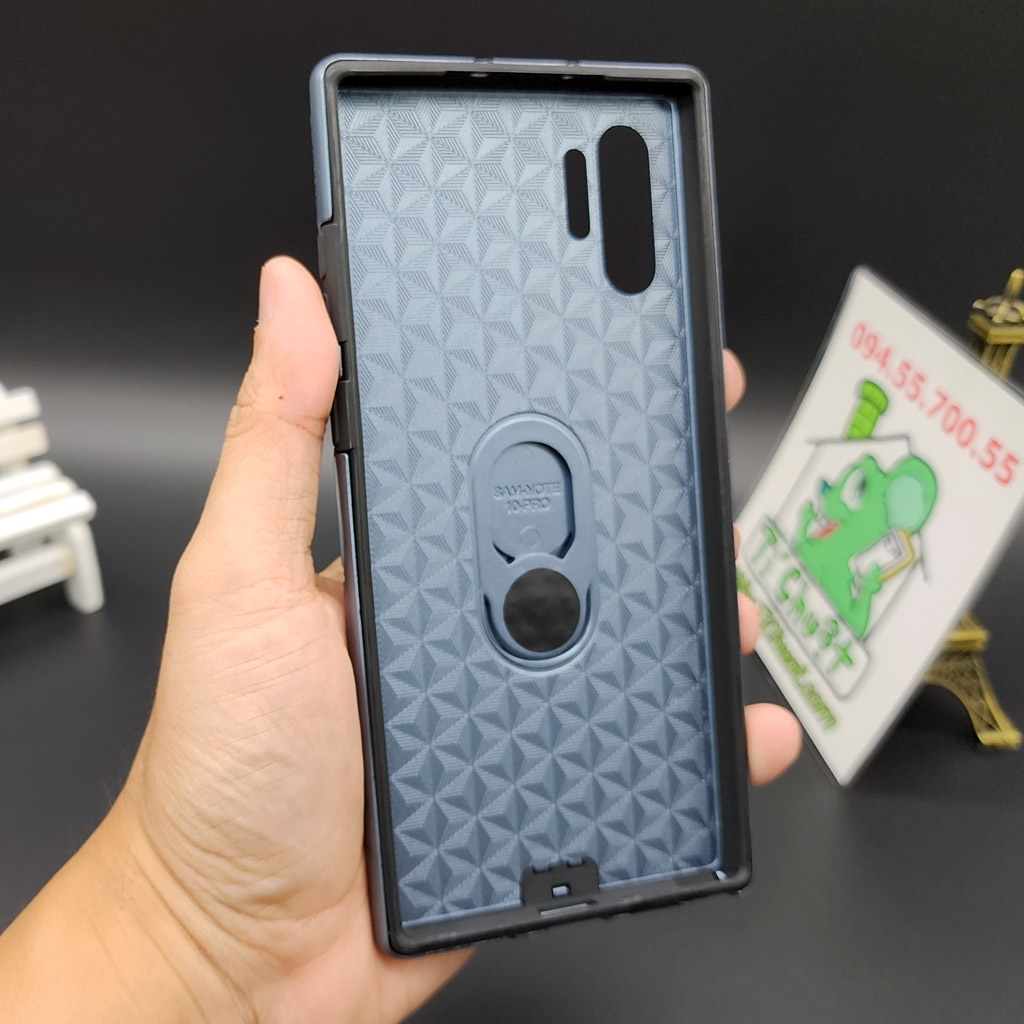 Ốp Samsung Note 10 Plus Chống Sốc Vân Da Có Nhẫn Ring Đỡ Máy