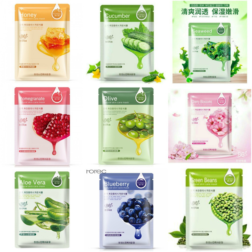Combo 10 miếng mặt nạ trái cây rorec dưỡng trắng, cấp nước mềm mịn da