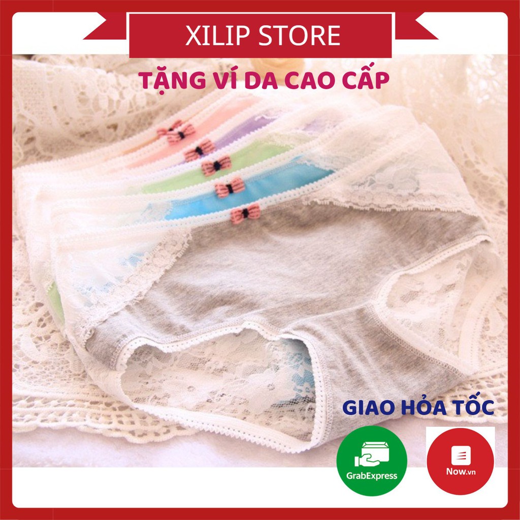 Quần Lót Ren Nữ phối Cotton - Quần Lót Ren gợi cảm quyến rũ đính nơ nhỏ siêu nữ tính DAN STORE mẫu 8033
