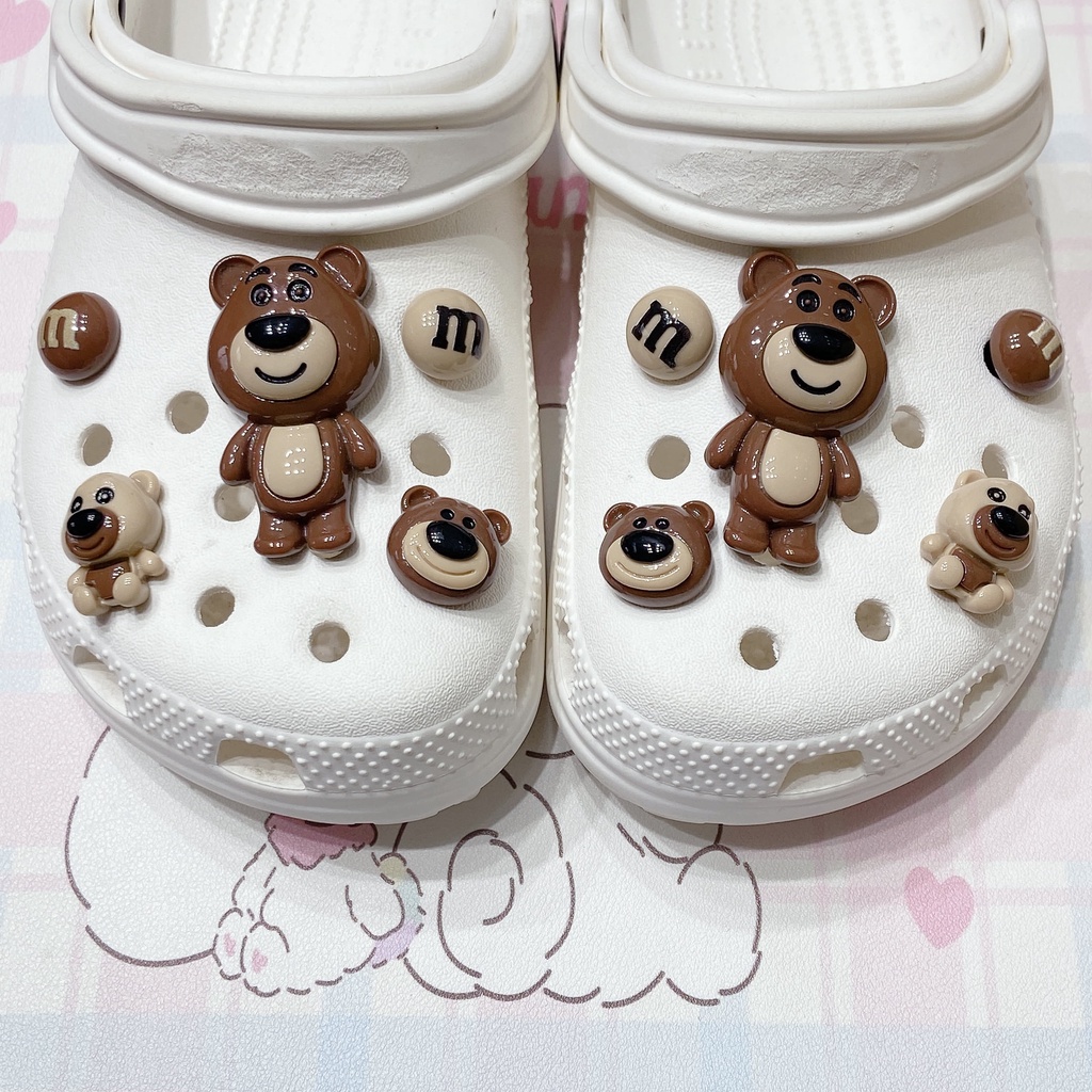 Set 10 Phụ Kiện Khóa Giày DIY Hình Gấu Cà Phê Dễ Thương