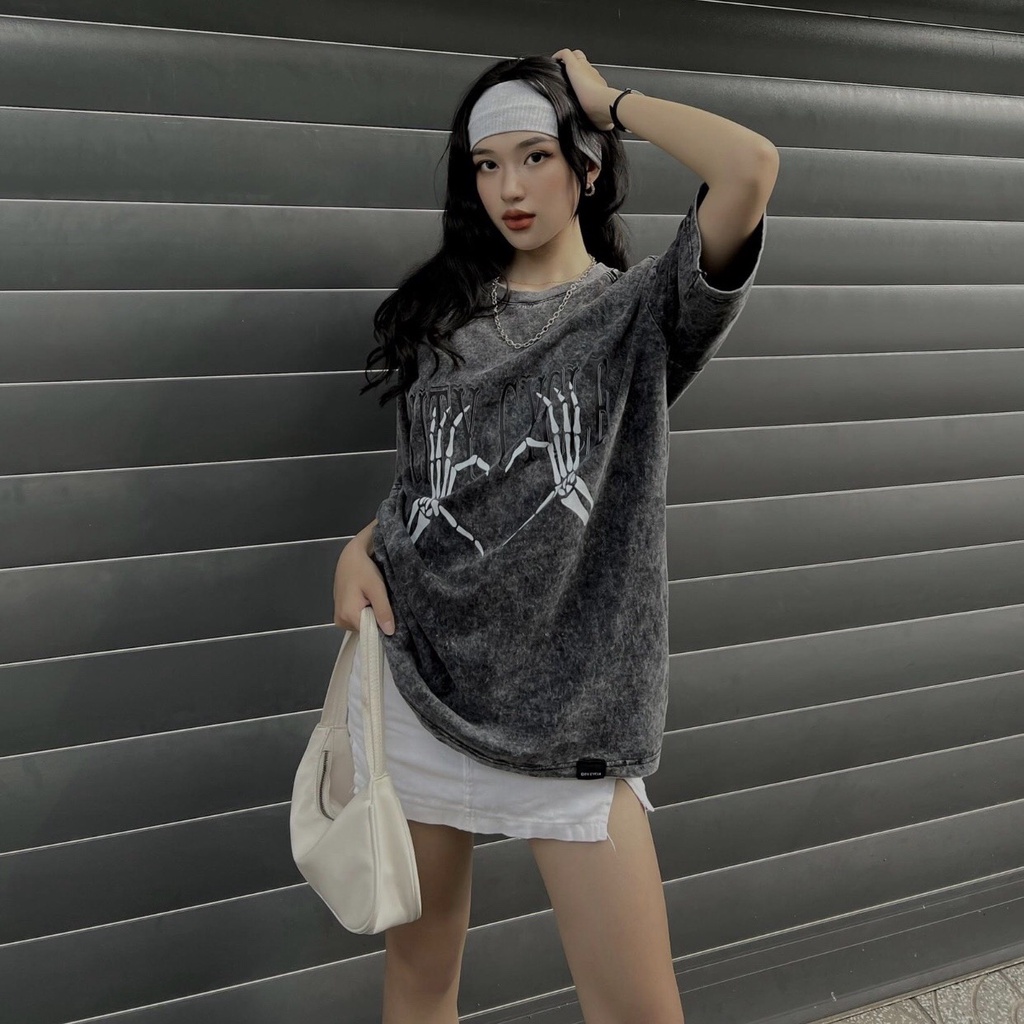 Áo thun nam nữ tay lỡ Acid Heart Bones oversize Jiang Store - áo phông oversize cotton unisex in hình Local Brand