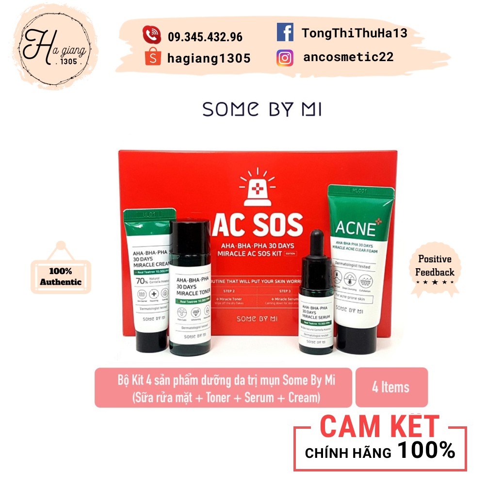 Bộ Chăm Sóc Da Some By Mi Set 4 Món Giảm Mụn AHA-BHA-PHA 30 Days Miracle AC SOS Kit