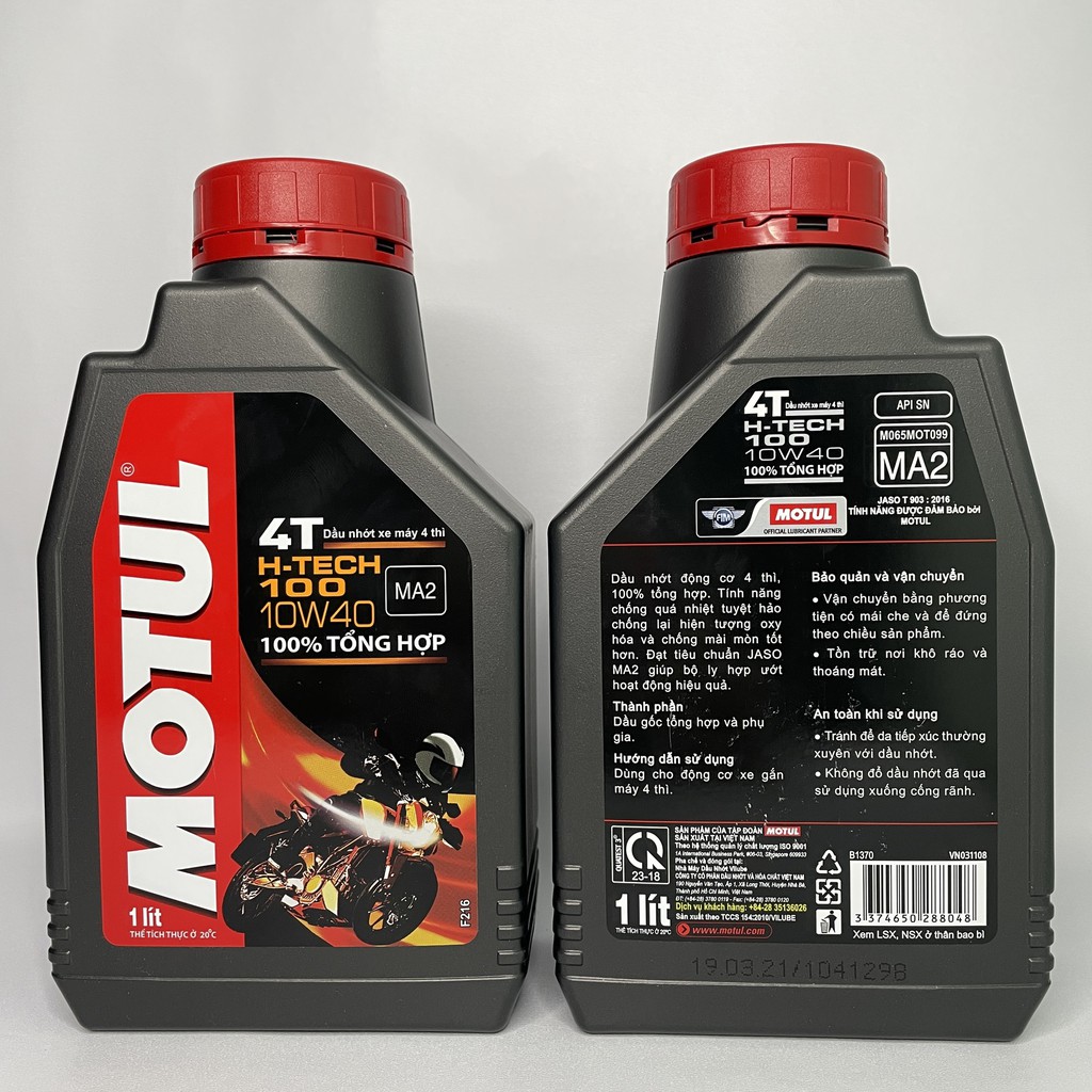 Nhớt Motul H-TECH 10w40 1 lít  ( Nhớt xe số,tay côn, tổng hợp hoàn toàn, MA2, SN)