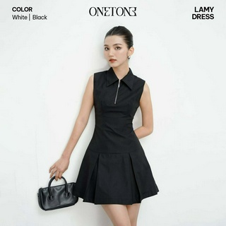 Váy liền nữ Onetone không tay chiết eo phối khóa Lamy