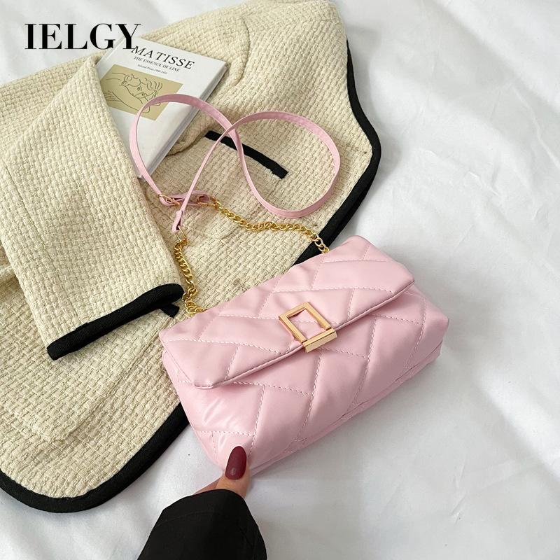 Túi đeo chéo IELGY da mềm màu trơn khóa hình thoi cho nữ