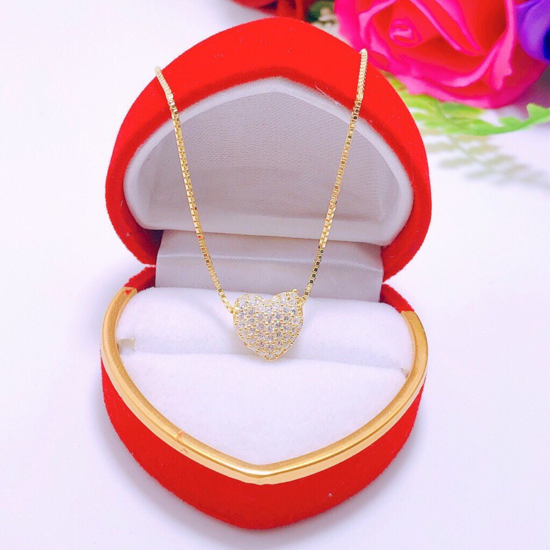 DÂY CHUYỀN MẶT TIM GẮN ĐÁ SANG CHẢNH
