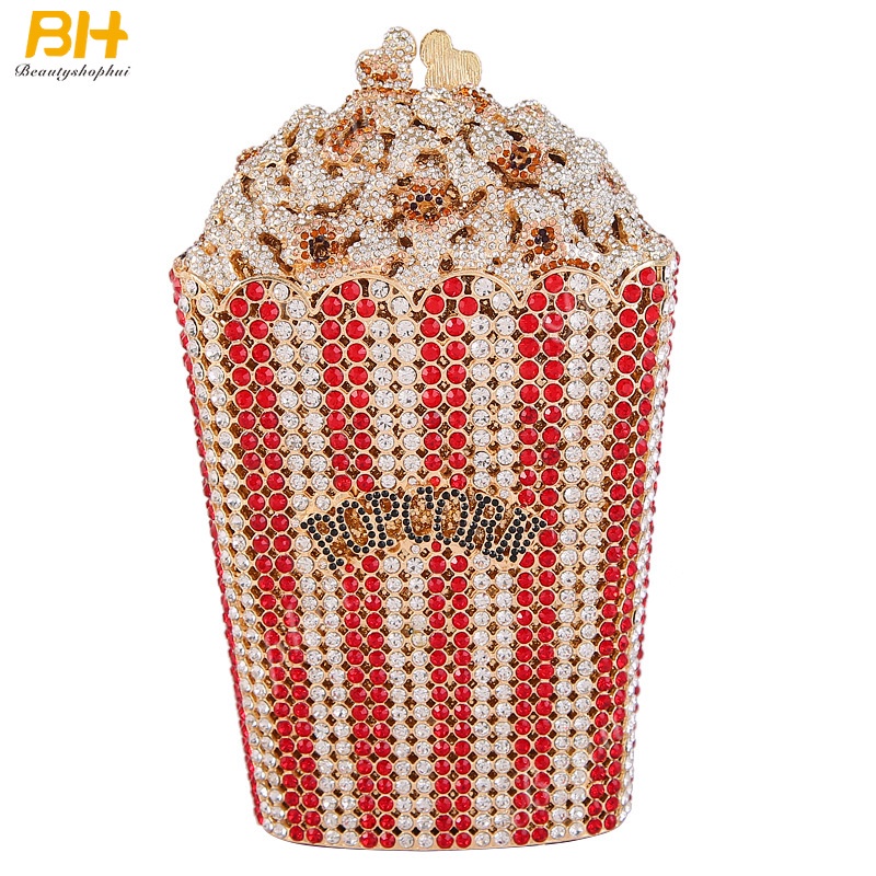 Túi Đựng Điện Thoại Di Động Hình Bắp Rang Bơ Đính Đá Pha Lê Dễ Thương Sáng Tạo