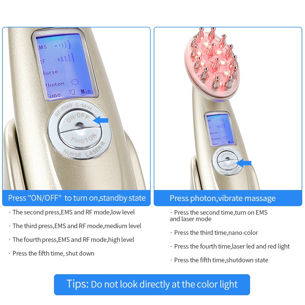 Rf Lược Điện laser Đèn led nano Kích Thích Mọc Tóc Chống Rụng